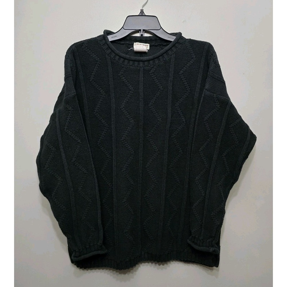 ESPRIT Black Cable Knit Sweater Long Sleeve 100% Cotton Preppy Women's Medium